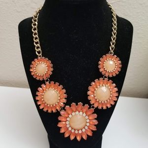 Orange/Gold Floral Gem Statement Necklace